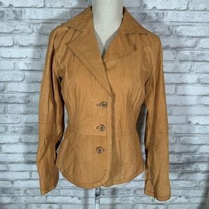 Vintage Tan Tapemeasure Leather Blazer Jacket